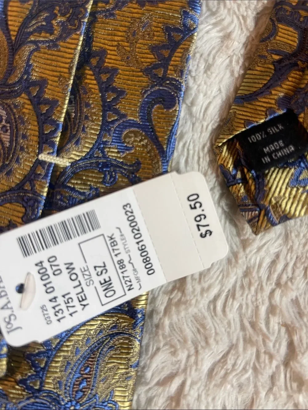 JoS A Bank  Gold and Blue Paisley Men's Tie nwt